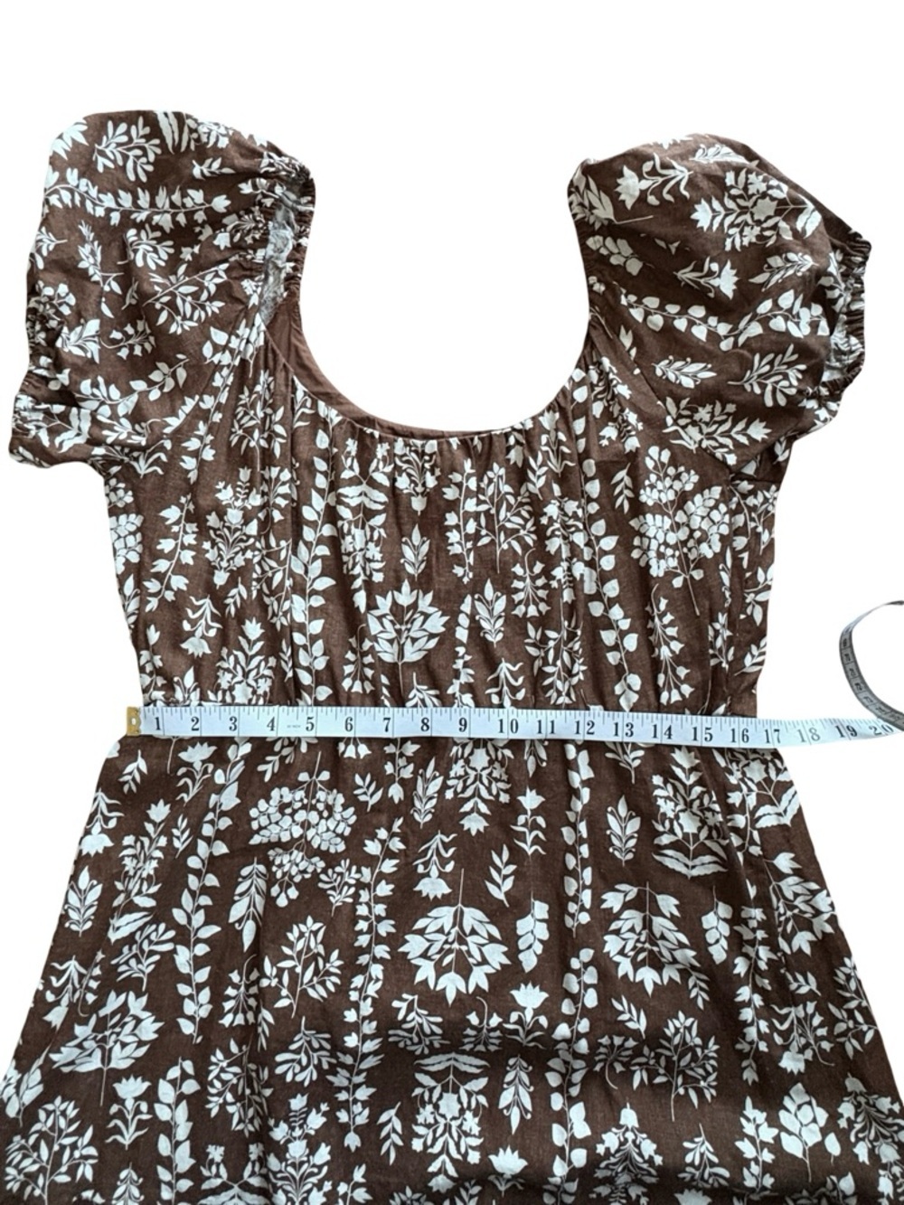 Reitmans Brown Floral Puff Sleeve Mini Dress Cottagecore Size L Linen Blend - Picture 12 of 14